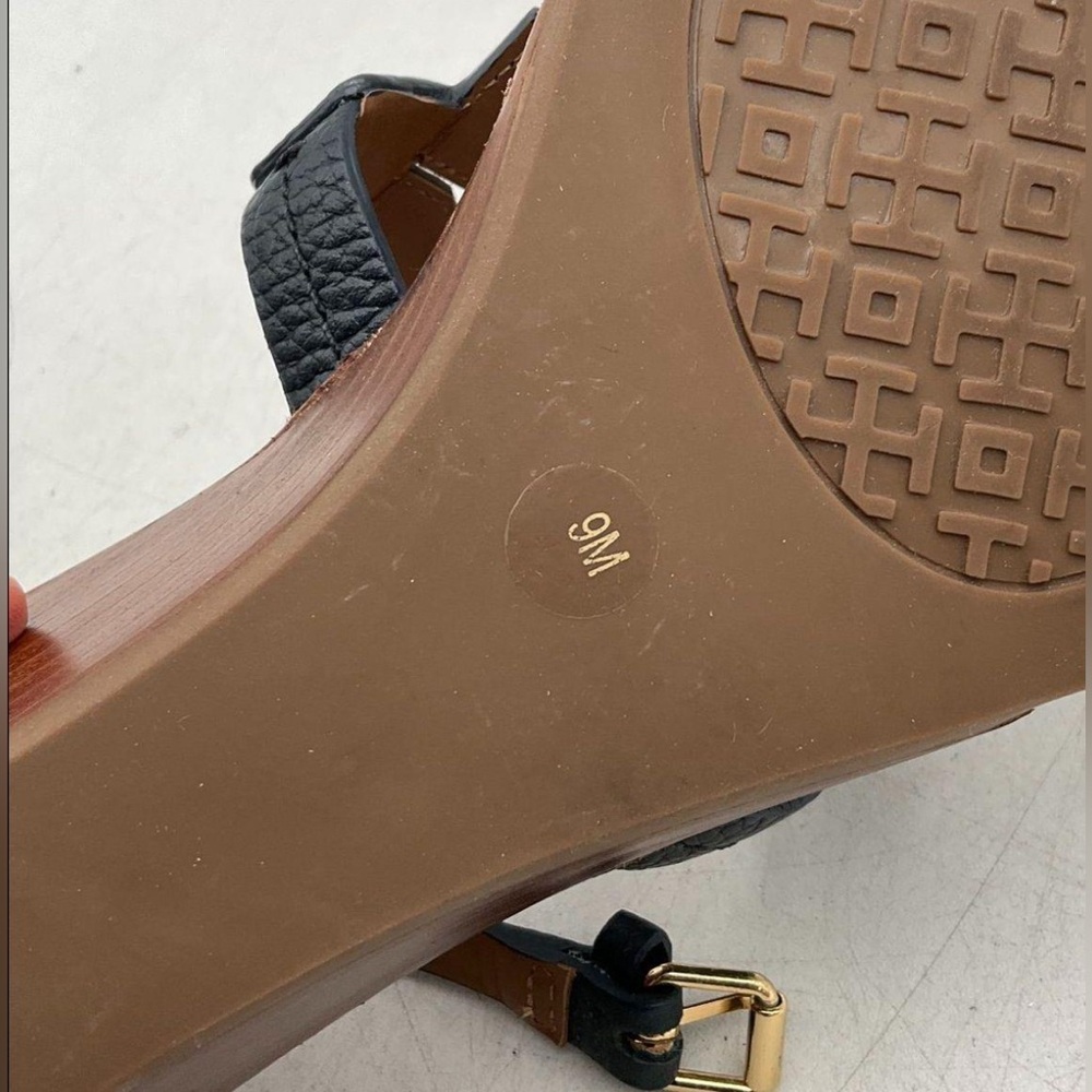 Tory Burch Black Leather Wedge Sandals - Picture 4 of 5